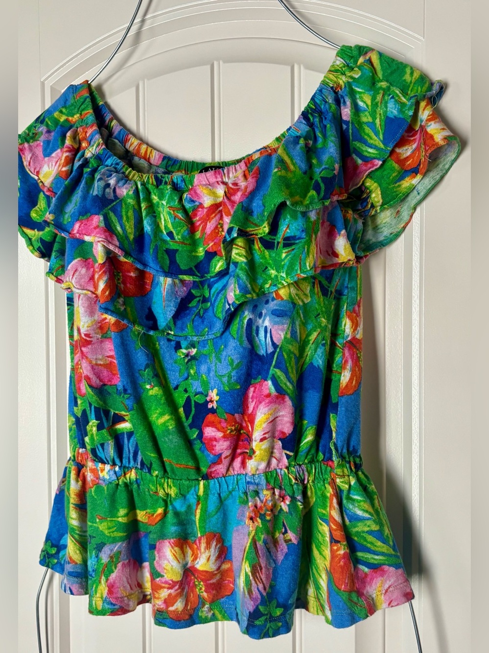 Ralph Lauren Style Ruffle Trimmed Off the Shoulders Elasticized Neckline Sz. XS